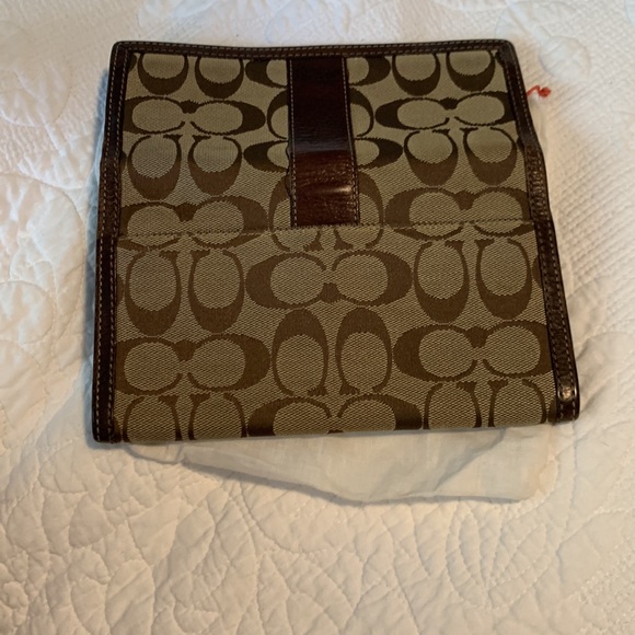 Coach signature khaki wallet with brown leather - Picture 4 of 5